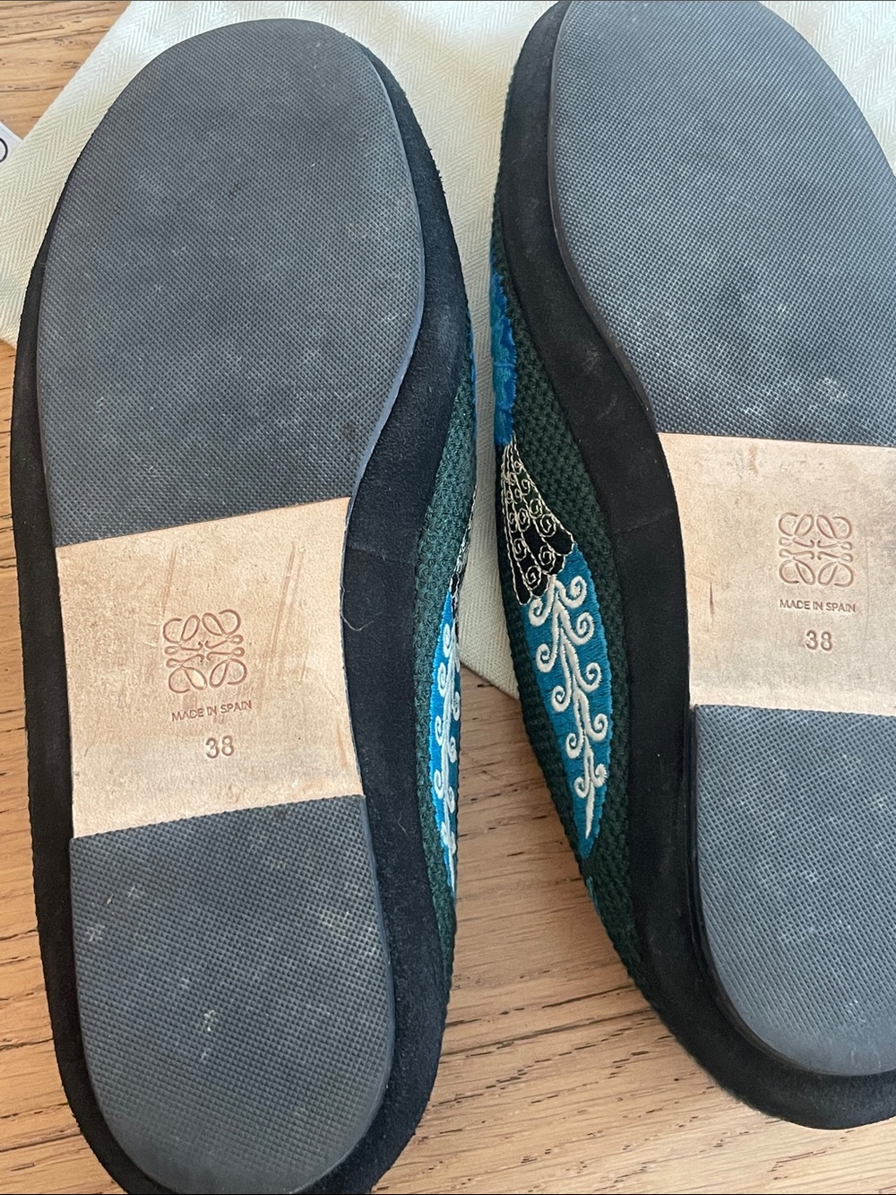 Loewe Embroidered Bone Crane Loafers Size 38 Green Velvet Luxury Flats - Picture 6 of 16